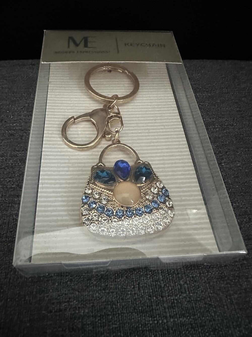 Modern Expressions Purse Keychain Blue Rhinestone Jeweled Bag Charm New 2023